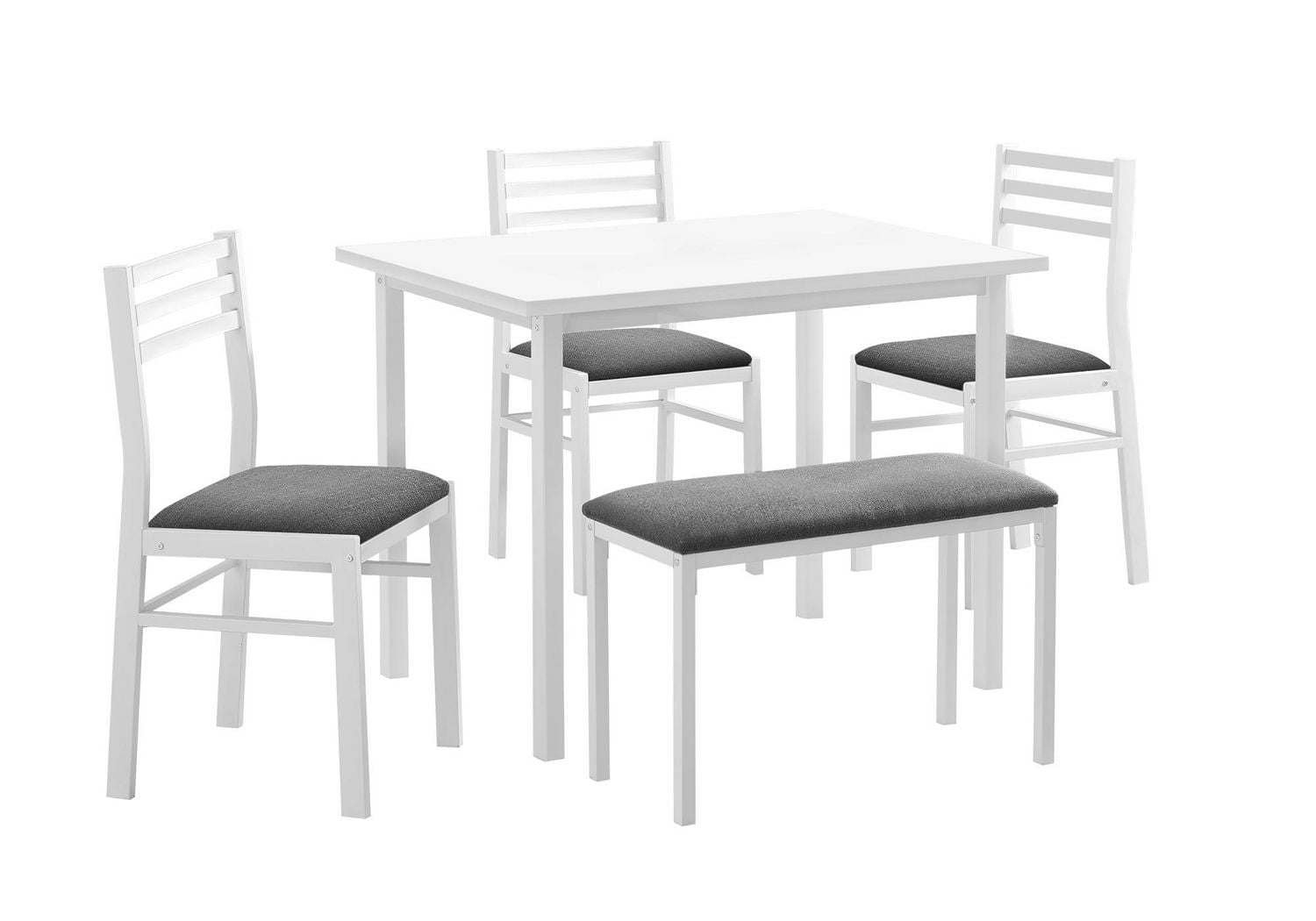 Monarch Specialties  Ensemble De Salle À Manger, Ensemble De 5 Pièces, 40" Rectangulaire, Cuisine, Petit, Métal Blanc Et Stratifié, Tissu Gris, Contemporain, Moderne