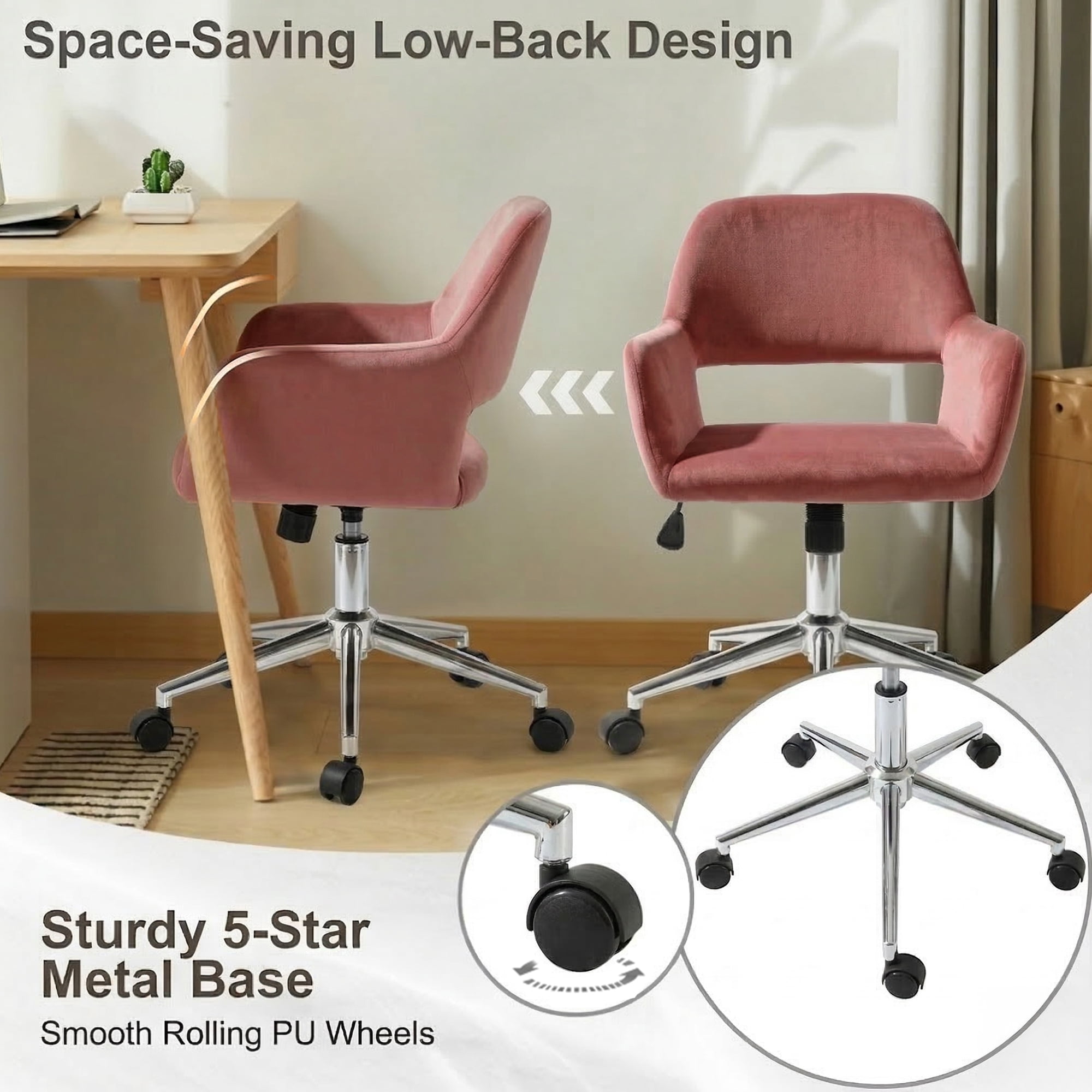 Homy Casa Swivel Office Chair, Adjustable Rolling Desk Chair for Meeting, Vanity or Meeting, Beige