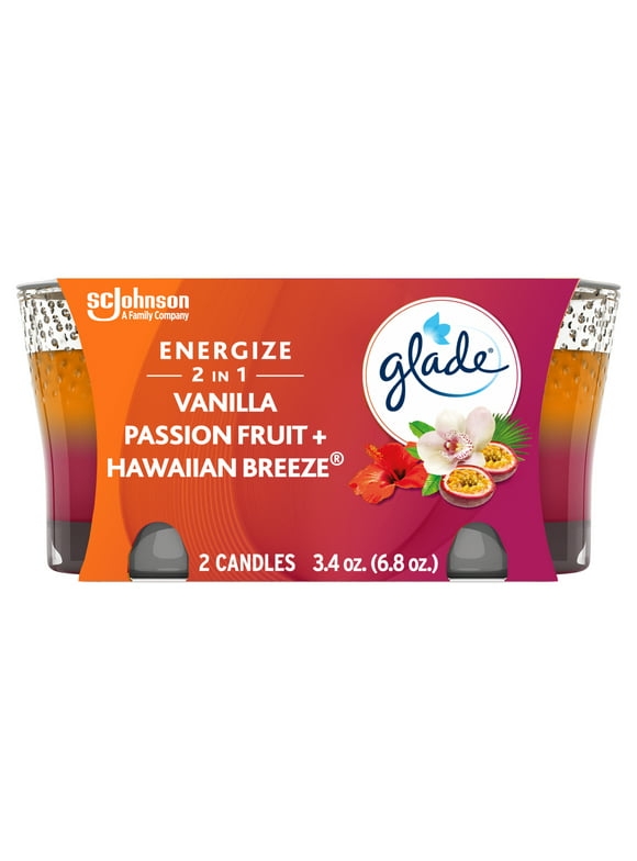 Glade 2 in 1 Candle, Hawaiian Breeze & Vanilla Passion Fruit, Fragrance Infused with Essential Oils, 2 Count