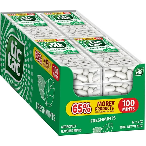 Tic Tac Freshmints – 12 Bottles × 100 Count Each – Peppermint Breath Mints Value Pack