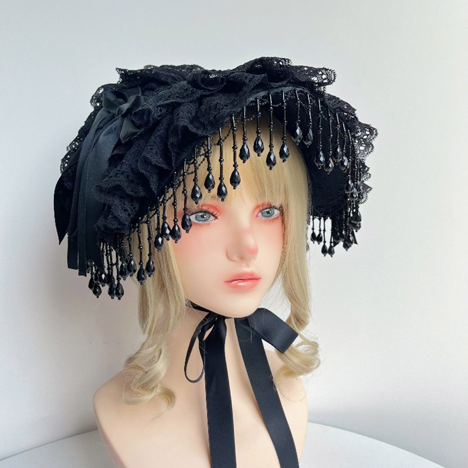 Victorian Theme Bonnet Hat With Lace Bowknot And Adjustable Ribbon Tie For Women Fashion Headwear for Event Wear