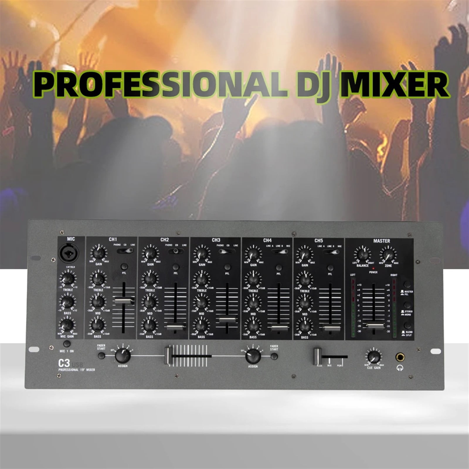 Rack Mount Au-dio Mixer Professional 5 Channel DJ Stereo Mixer Mixing Console C3 Numark Dj Stage Performance Professional ,Precision Control