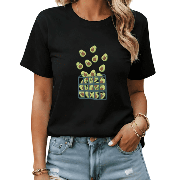 Black Print Tshirt Graphic Tees Avocado Basket Boho Style Summer Shirts S-5XL Tops