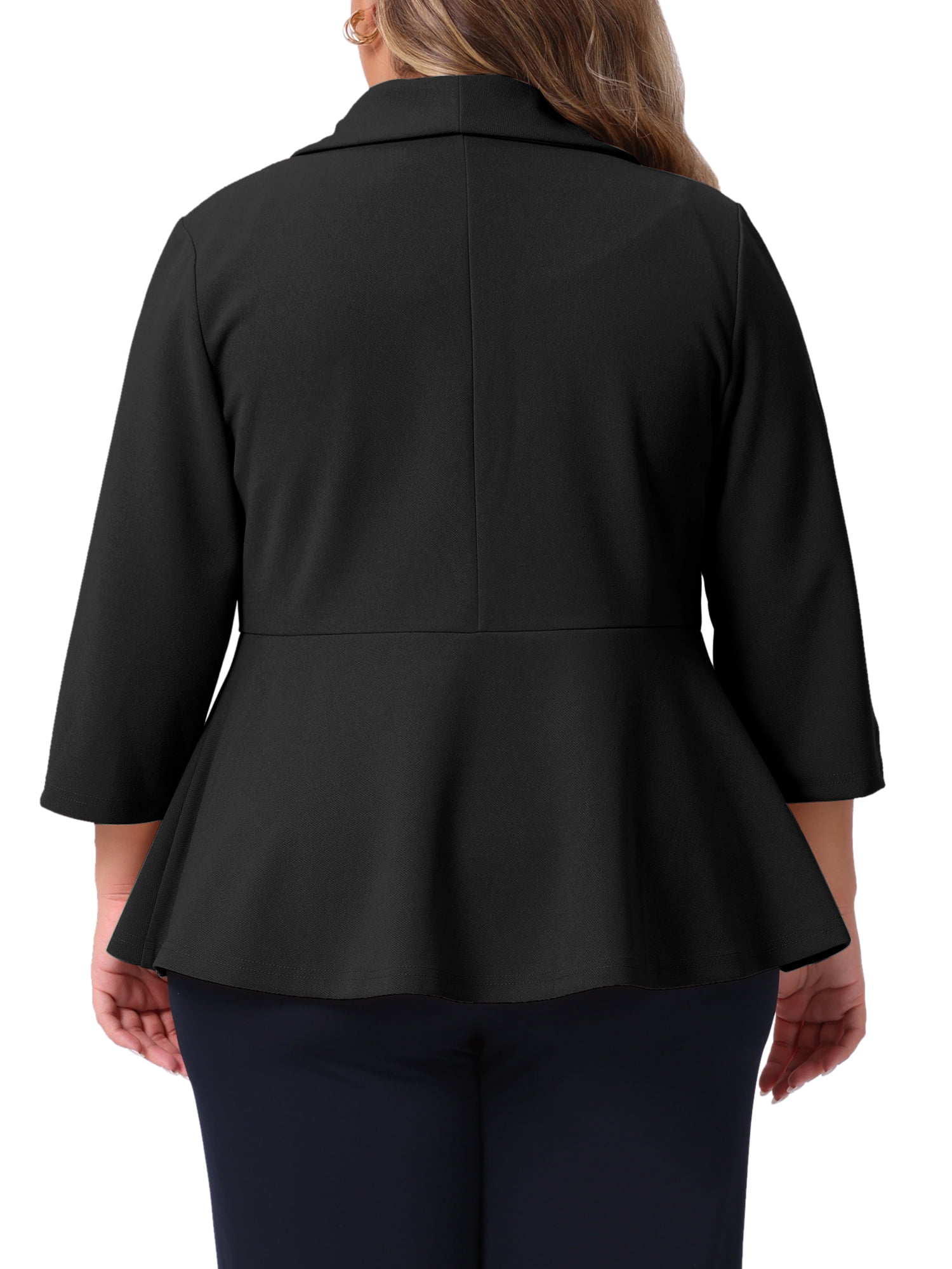 DARING DIVA Women's Plus Blazer Sleeve Open Front Peplum Work Suit Jacket 4X Black