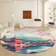 thumbnail image 1 of Round Rug 4ft Snow Mountains, Lakes, Flowers, Buildings Area Indoor Circle Rug Round Washable Rug, Floor Mat Print Non Slip Carpet Kitchen Living Room Dining Room Playroom Decor, 1 of 1