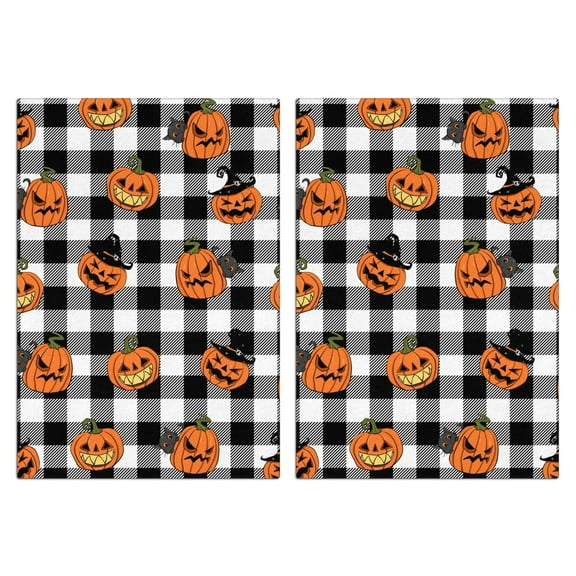 Halloween Kitchen Towels Set of 2 - 18x26 Inch Ghost, Pumpkin, Bat & Cat Design Dish Towels for Seasonal Decor