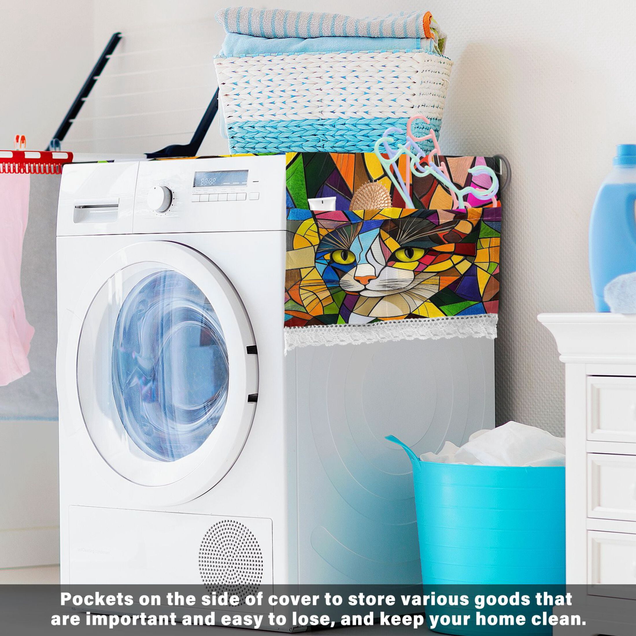 WOBOGO Stained Glass Civet Washing Machine Cloth Dryer Refrigerator Top Cover Protective Non-Slip Mat For Kitchen Laundry