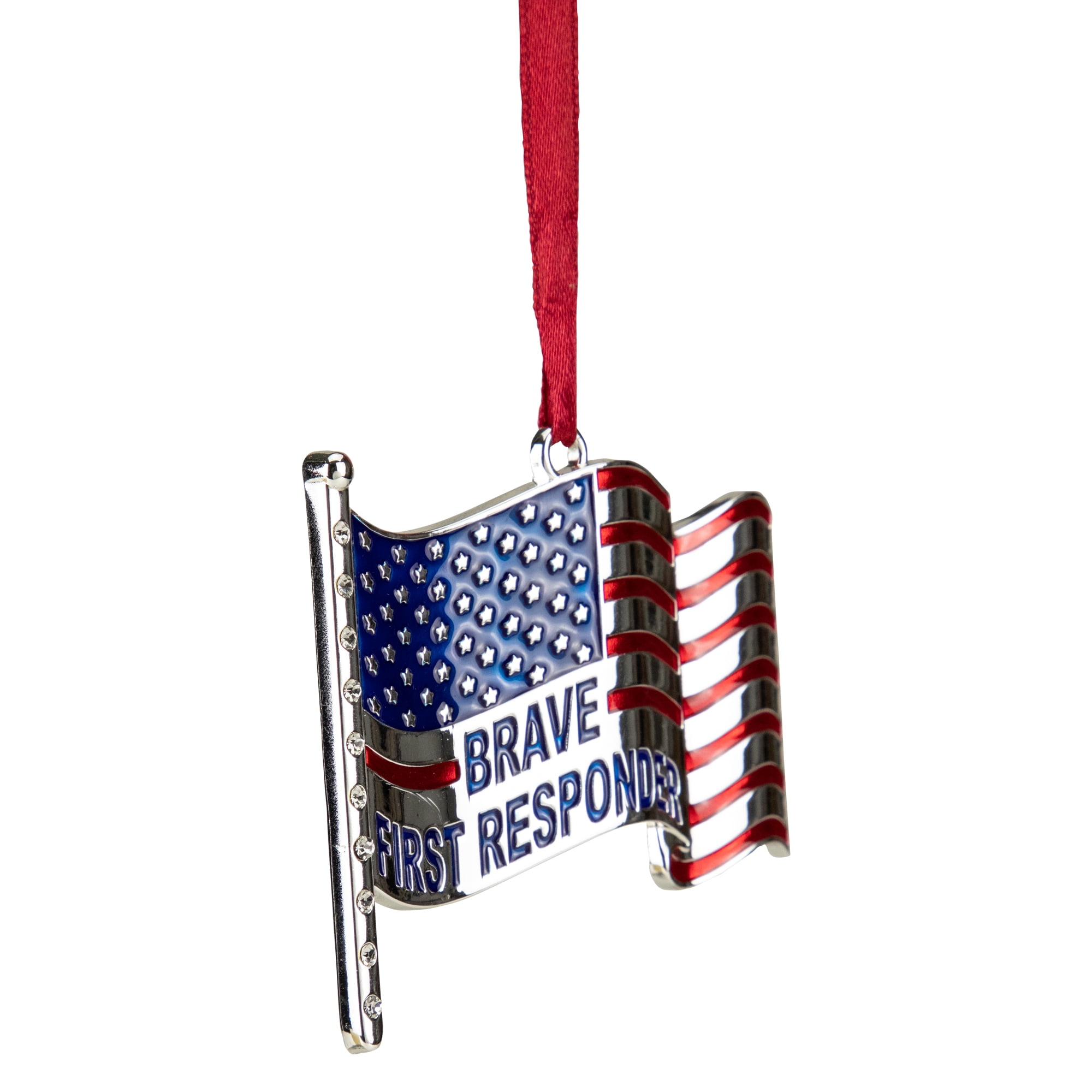 Northlight First Responders Flag Multi-color Metal Christmas Decorative Accent Ornament, with European Crystals 2.5"