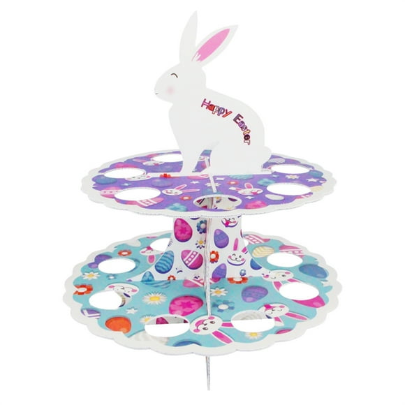 Birdeem Easter Cupcake Stand 2 Tier Happy Easter Bunny Flower Dessert Tray Family Holiday Party Cupcake Stand