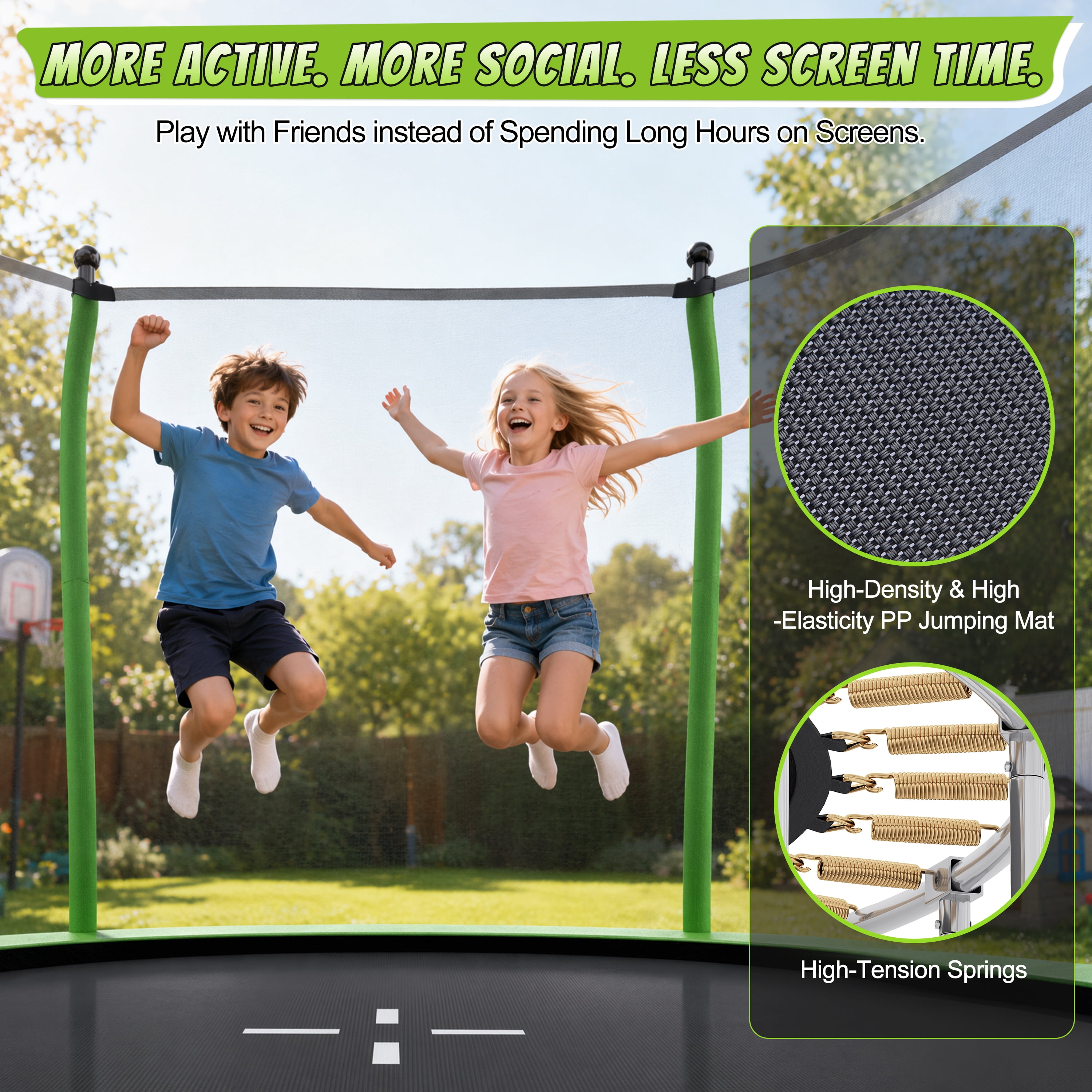 EUROCO 14FT Premium Trampoline with UV Resistant Safety Enclosure and Ladder, Round Backyard Bouncer Maximum Load Capacity for Kids and Adults