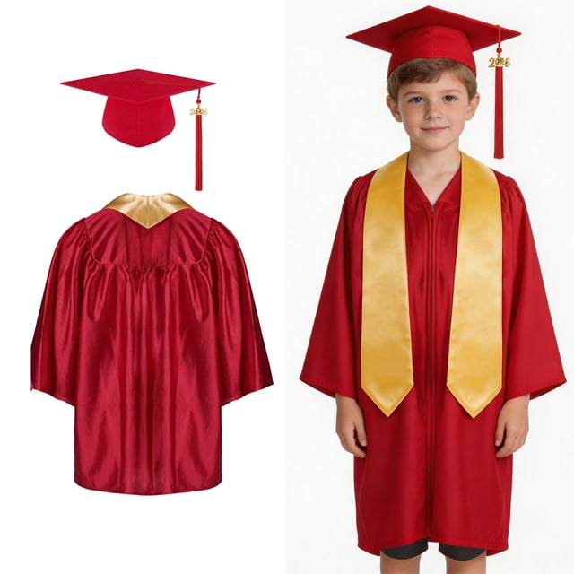 Toge de Collation des Grades Unisexe Toge et Mortier de Préscolaire pour Tout-Petit Toge et Mortier Rouges Cadeaux de Collation des Grades pour la Maternelle 2-3 Ans