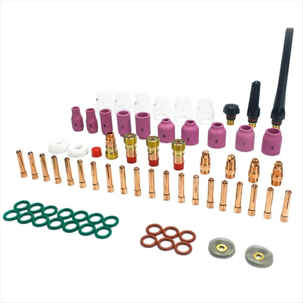 Kit de 71 Piezas de Accesorios para Antorcha de Soldadura TIG, Boquilla de Alúmina, Cuerpo de Pinzas, Lente Corta, 12 Vasos de Vidrio y Consumibles.