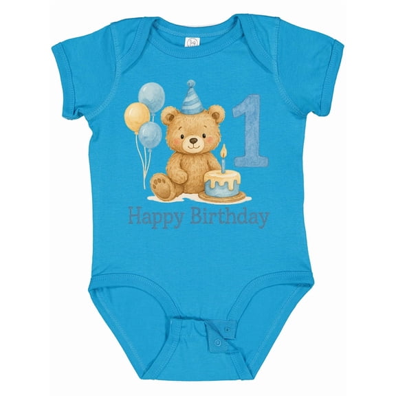 Inktastic 1st Birthday Bear with Cake and Balloons Boys or Girls Baby Bodysuit