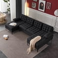 thumbnail image 6 of Ktaxon Sectional Sofa, 4 Seats Tufted Linen Fabric Couch, U-Shaped Lounge Sleeper with Comfy Chaise for Living Room Black, 6 of 13