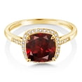 thumbnail image 3 of Gem Stone King 10K Yellow Gold Red Garnet and Diamond Women's Engagement Ring 2.74 Ct Cushion Gemstone Birthstone (Available 5,6,7,8,9), 3 of 6