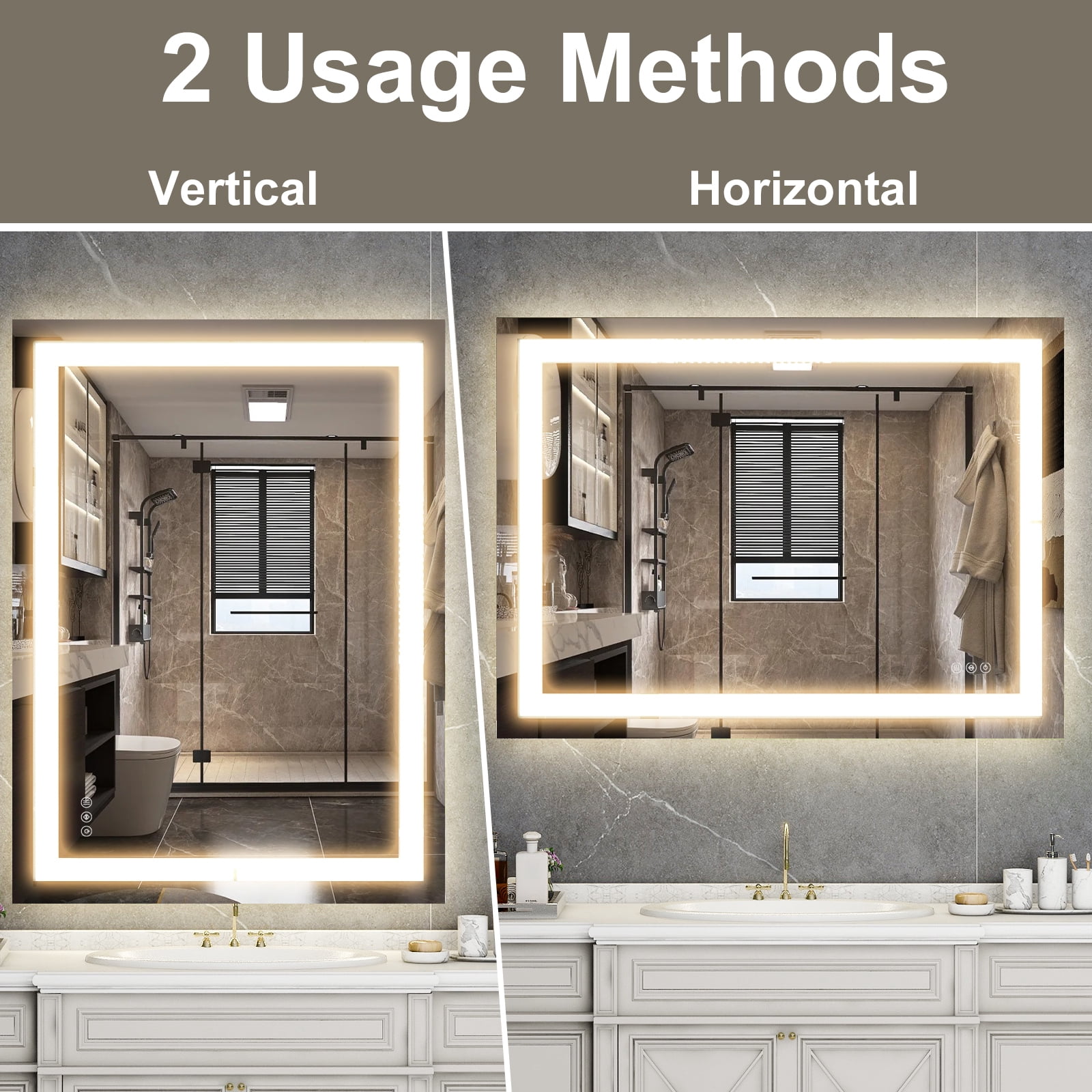 Mirrasia 48"x36" LED Bathroom Mirror Lighted Vanity Wall Mirror 3 Color Temperature Dimmable Mirror