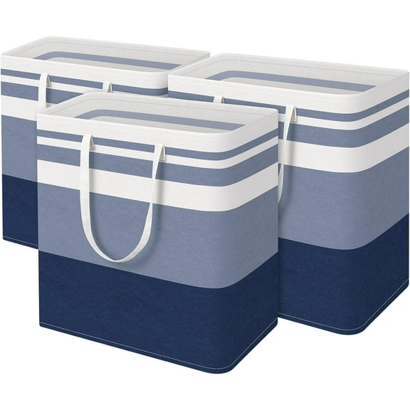 3-Pack Laundry Basket, Freestanding＆Waterproof Laundry Hamper, Collapsible Tall Clothes Hamper with Easy Carry Handles for Clothes, Towels in the Family and Dorm,Gradient Blue,100L
