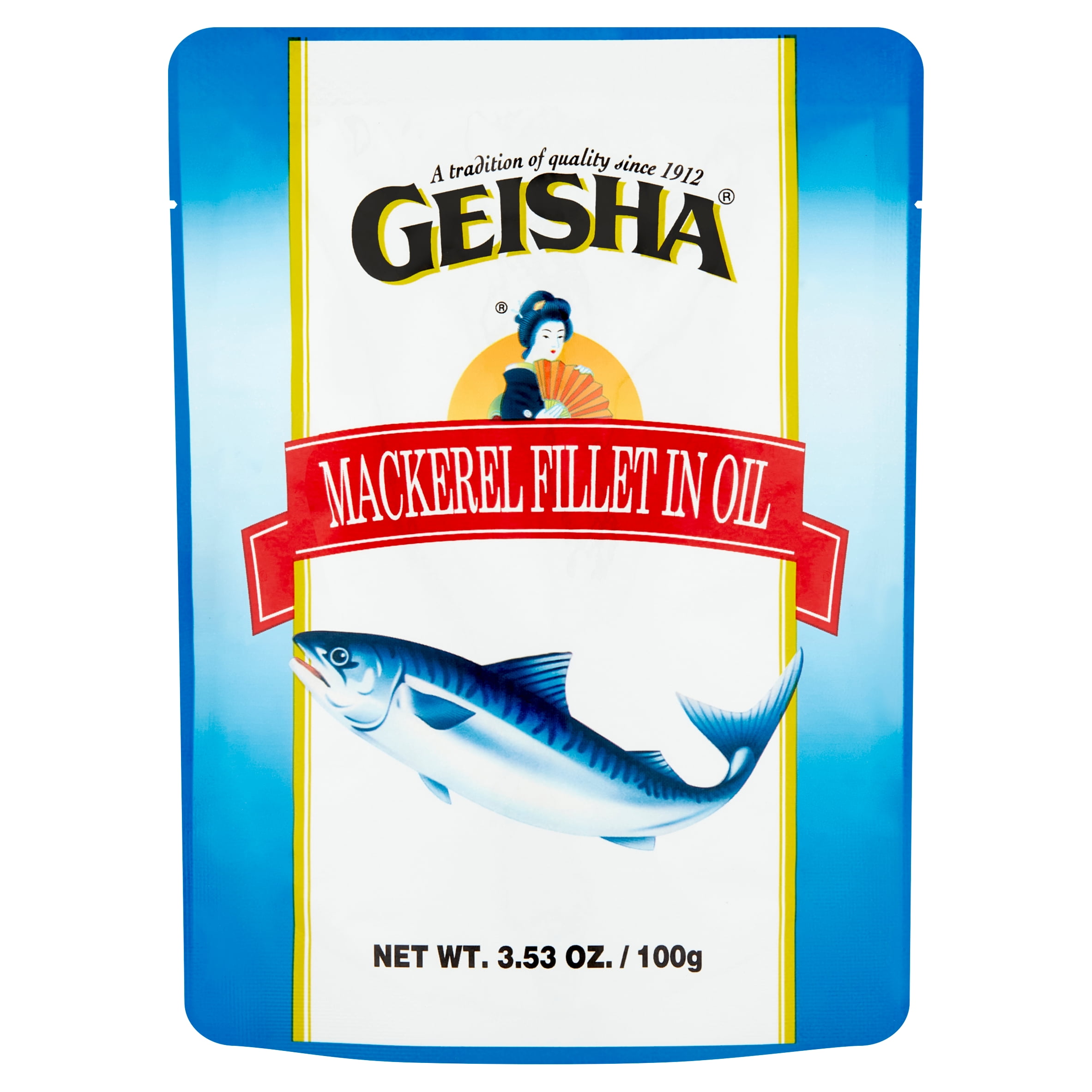 (5 pack) Geisha Mackelel Fillet in Oil, 3.53 Oz (100g), Ready to Eat in an Easy Open Pouch
