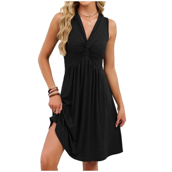 Wensltd Women V Neck Tank Nightgown Sleeveless Solid Color Casual Fashion Soft Short Sleepwear Trendy Summer Sleep Dress