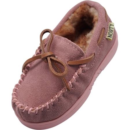 NORTY Toddler Boy Girl Unisex Suede Leather Moccasin Slippers Flat Heel Medium Moc Toe