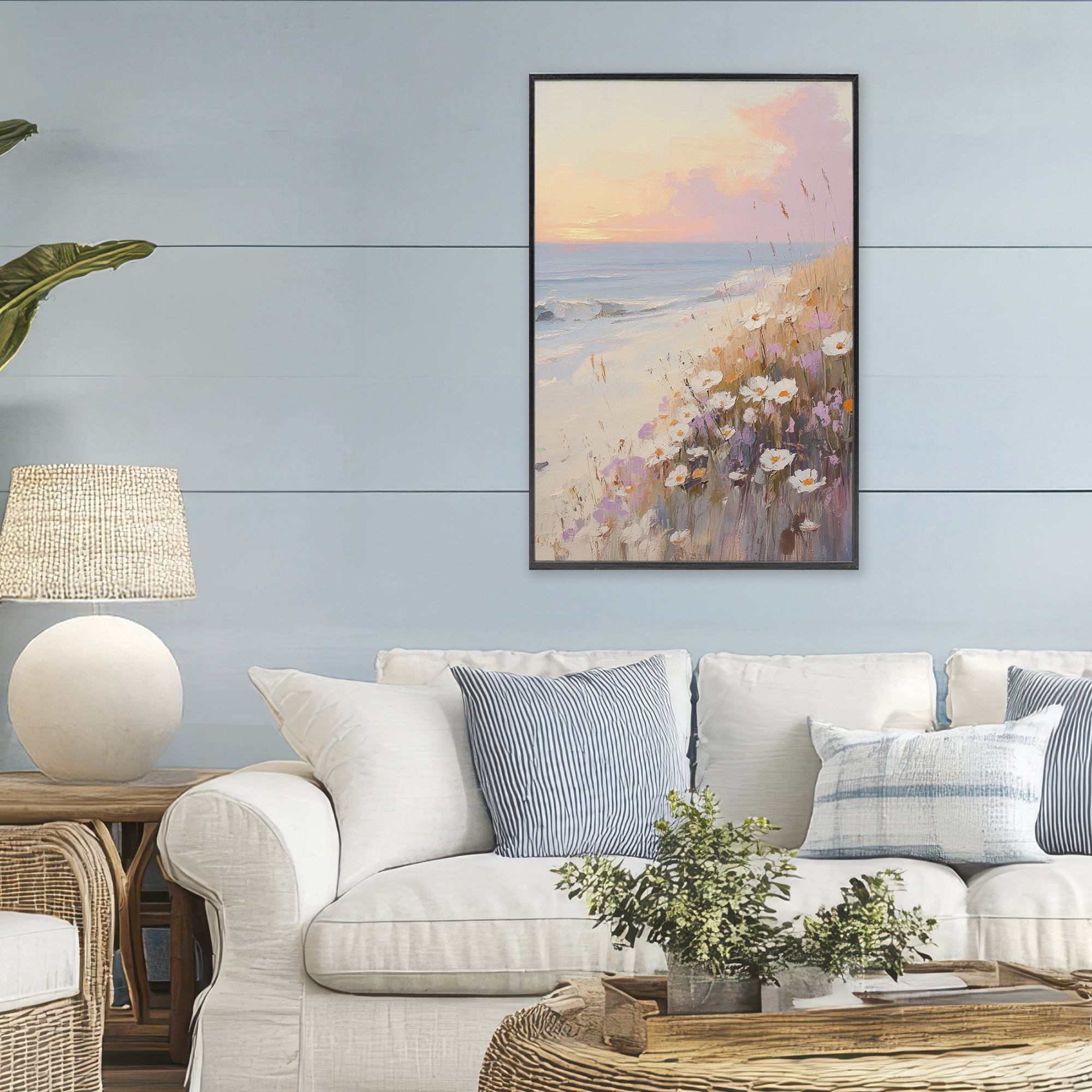 Stupell Industries Pastel Sunset Wildflowers By Sea Black Framed Giclee Art, design by Sisi and Seb