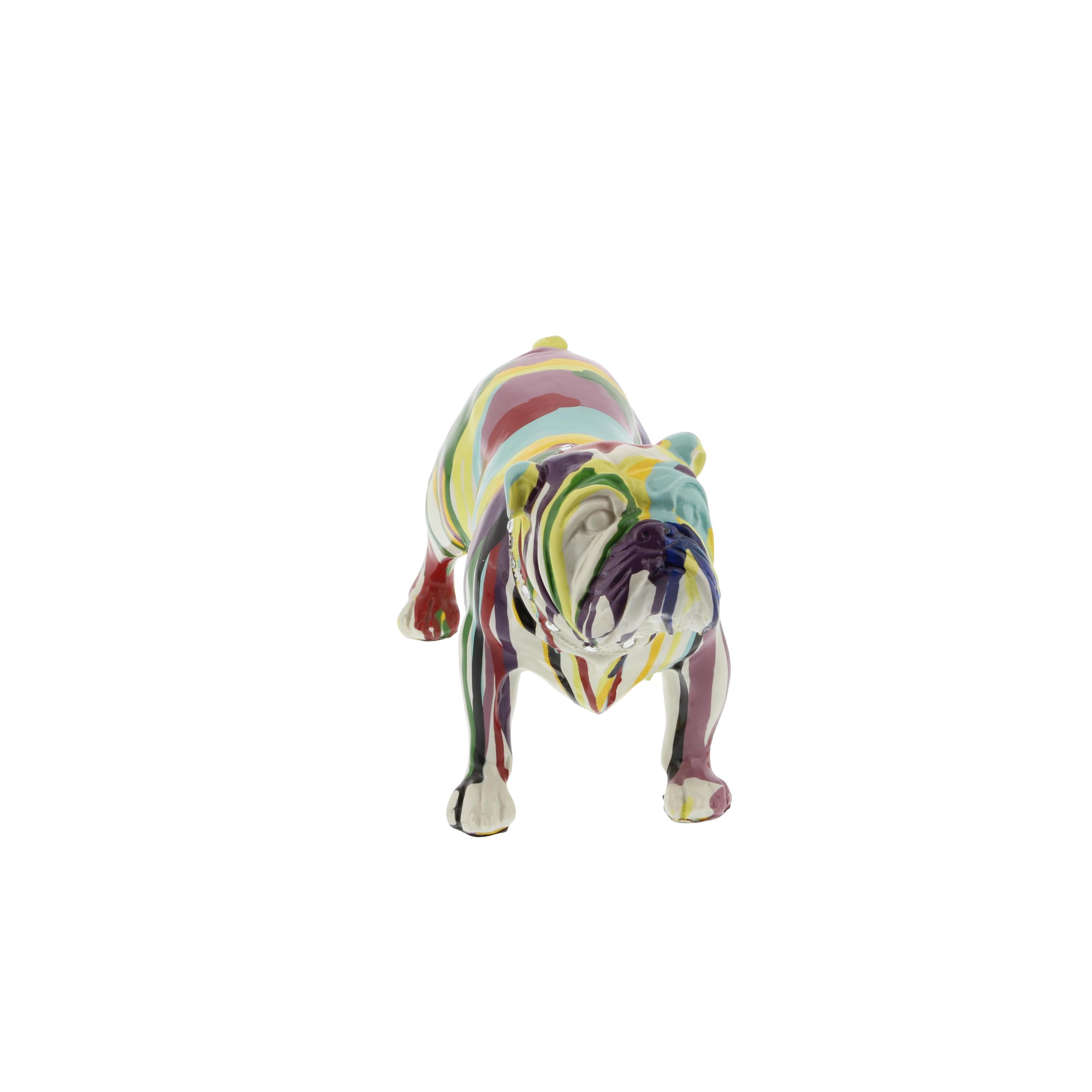 11" x 6" Multi Colored Polystone Graffiti Bulldog Sculpture, by DecMode