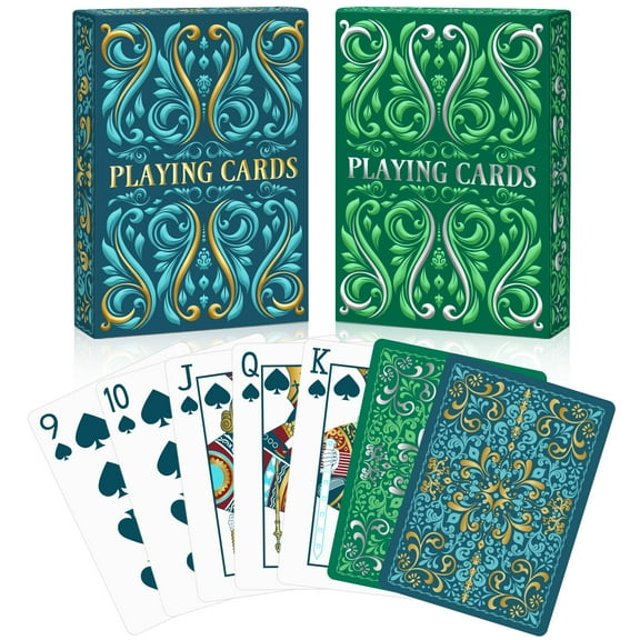 Sinekong Premium Playing Cards, Poker Size Standard Index, 2 Pack (Gold & Blue; Silver & Green)