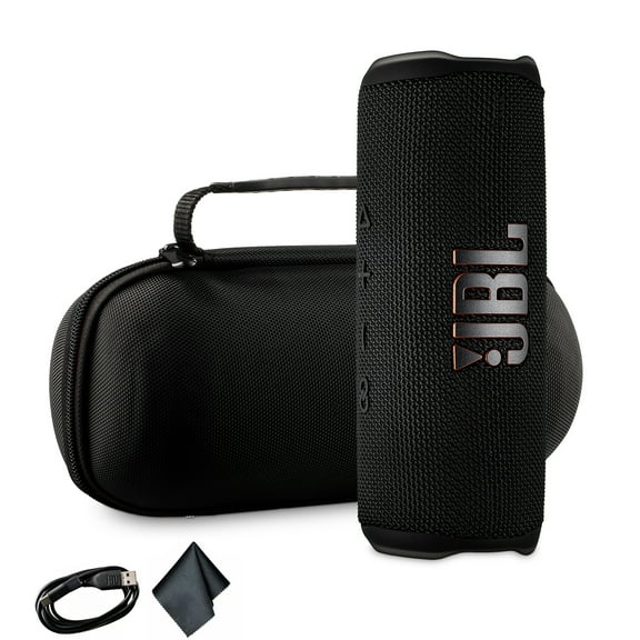 JBL Flip 6 Portable Bluetooth Speaker, IP67 Waterproof, Deep Bass, Black Bundle with Travel Case (International Model)