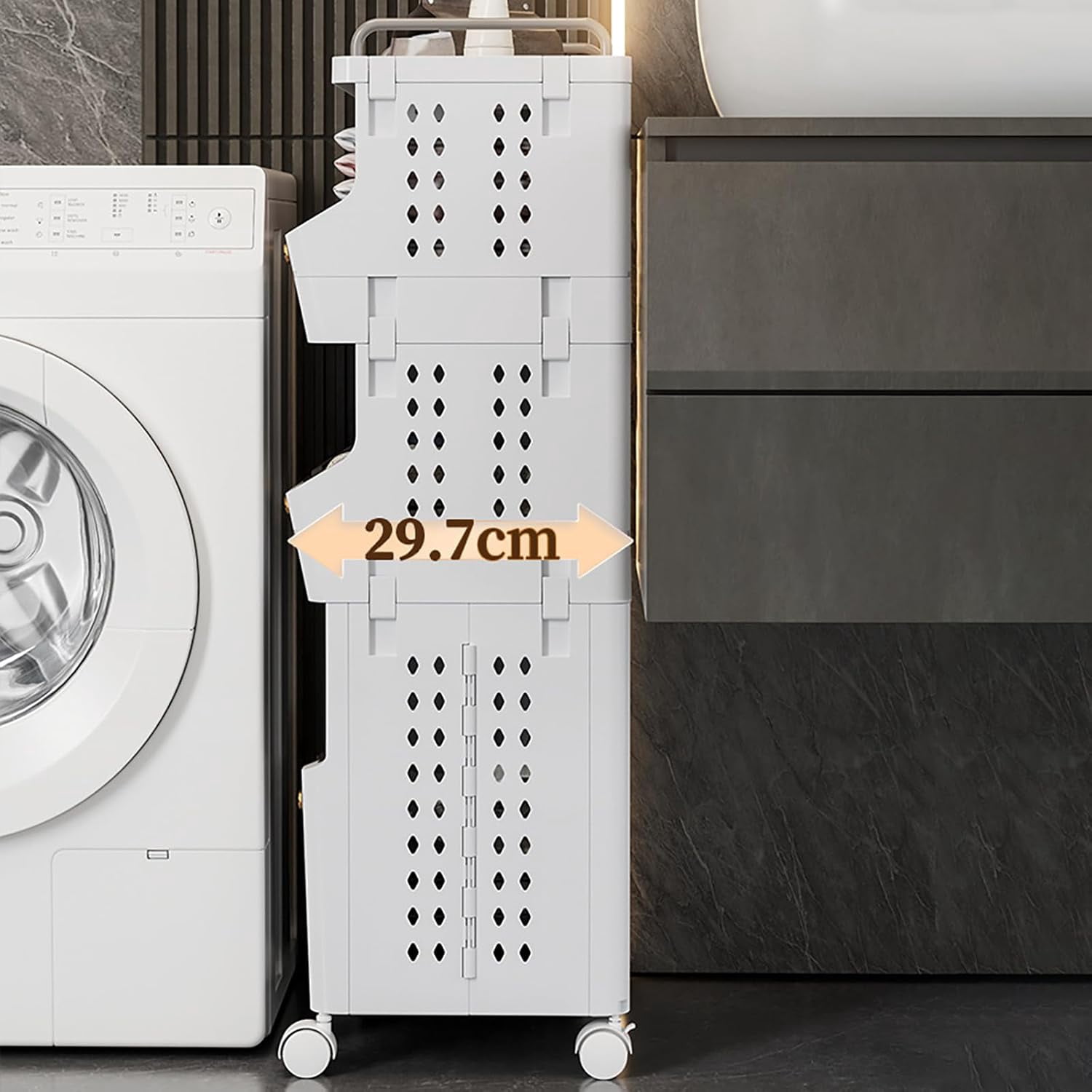 Laundry Basket Hamper with Wheels 3-Tier Foldable with Handle Space-Saving Storage Dirty Clothes Organizer Bin Multi-function Container Waterproof