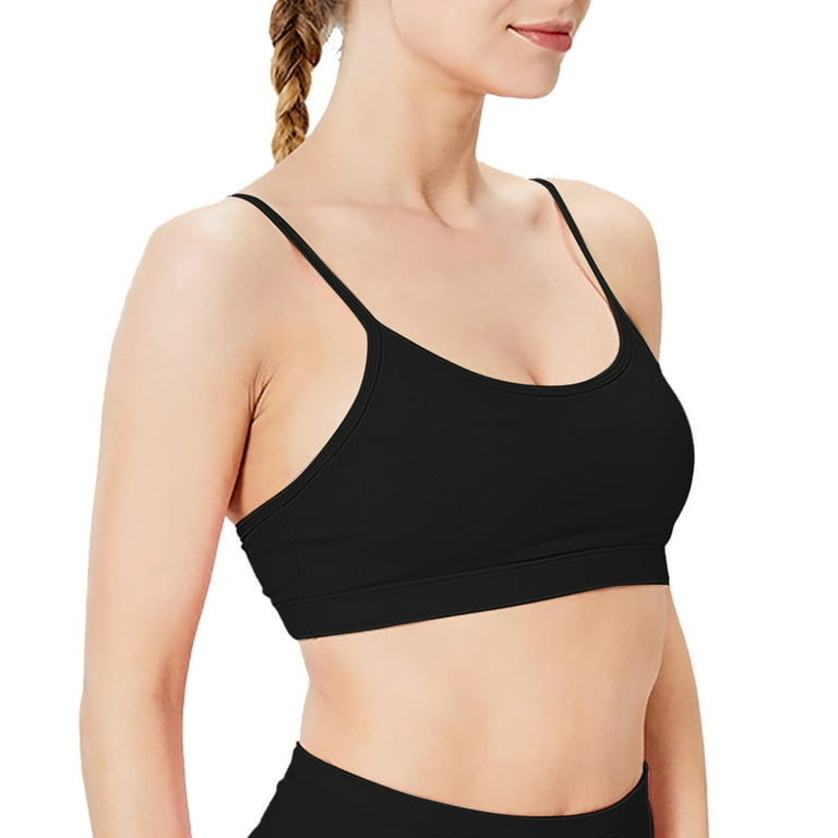 Durtebeua Wirefree Bras for Women Cross Back Strappy Padded Sports Bras  Supportive Workout Tops 