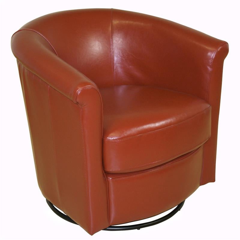 Lowe Contemporary Leather-Look Swivel Accent Chair - Sunset Orange