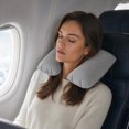 thumbnail image 2 of Unique Bargains 1 Set Inflatable Travel Pillow with Eye Mask Earplugs Comfortable Travel Neck Pillow Gray, 2 of 5
