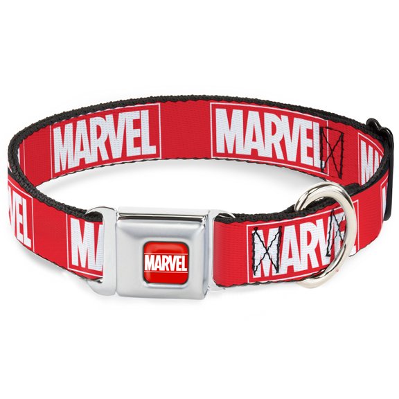Marvel Comics Pet Collar, Dog Collar Metal Seatbelt Buckle, Marvel Red Brick Logo Red White, 9.5 to 13 Inches 1.0 Inch Wide