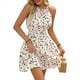 thumbnail image 1 of Vestido Bohemio de Vacaciones para Mujer, Minivestido con Cuello Halter, Sin Mangas y Estampado, Corte A y Fruncido. Colorido L, 1 of 9