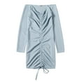 thumbnail image 3 of Miluxas Women's off the Shoulder Mini Dress Ruched Drawstring Long Sleeve Bodycon Dresses Elegant Ruched Party Club Dress for Women Light Blue, 3 of 8