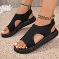 thumbnail image 4 of Sandals for Women Round Open Toe Soft Leather Strappy Comfortable Cute Flat Sandals with Elastic Strap Black, 4 of 9