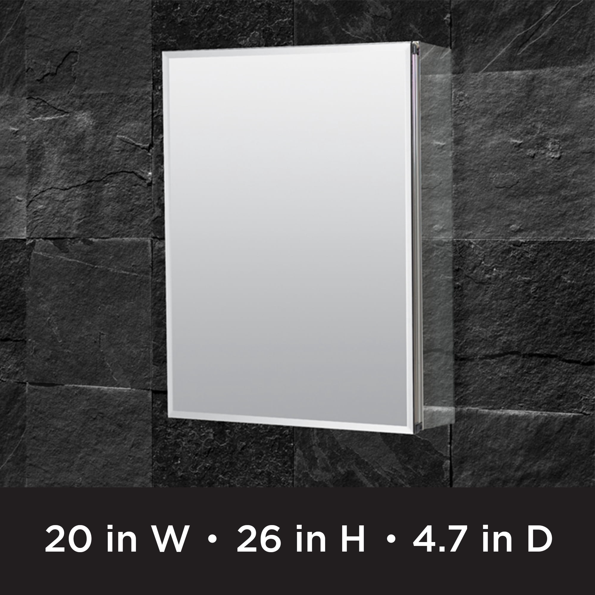 Designer Series by Zenith Aluminum Beveled Mirror Medicine Cabinet, 20 x 26 in., Frameless