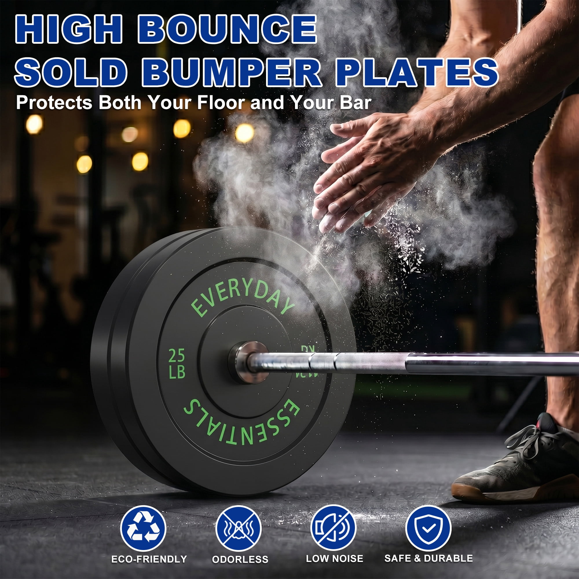 INTRTLOCKINGING TILES 160 LB Bumper Plates, 2-Inch Olympic Black Rubber Weight Set for Home Workouts, Weightlifting and Strength Training