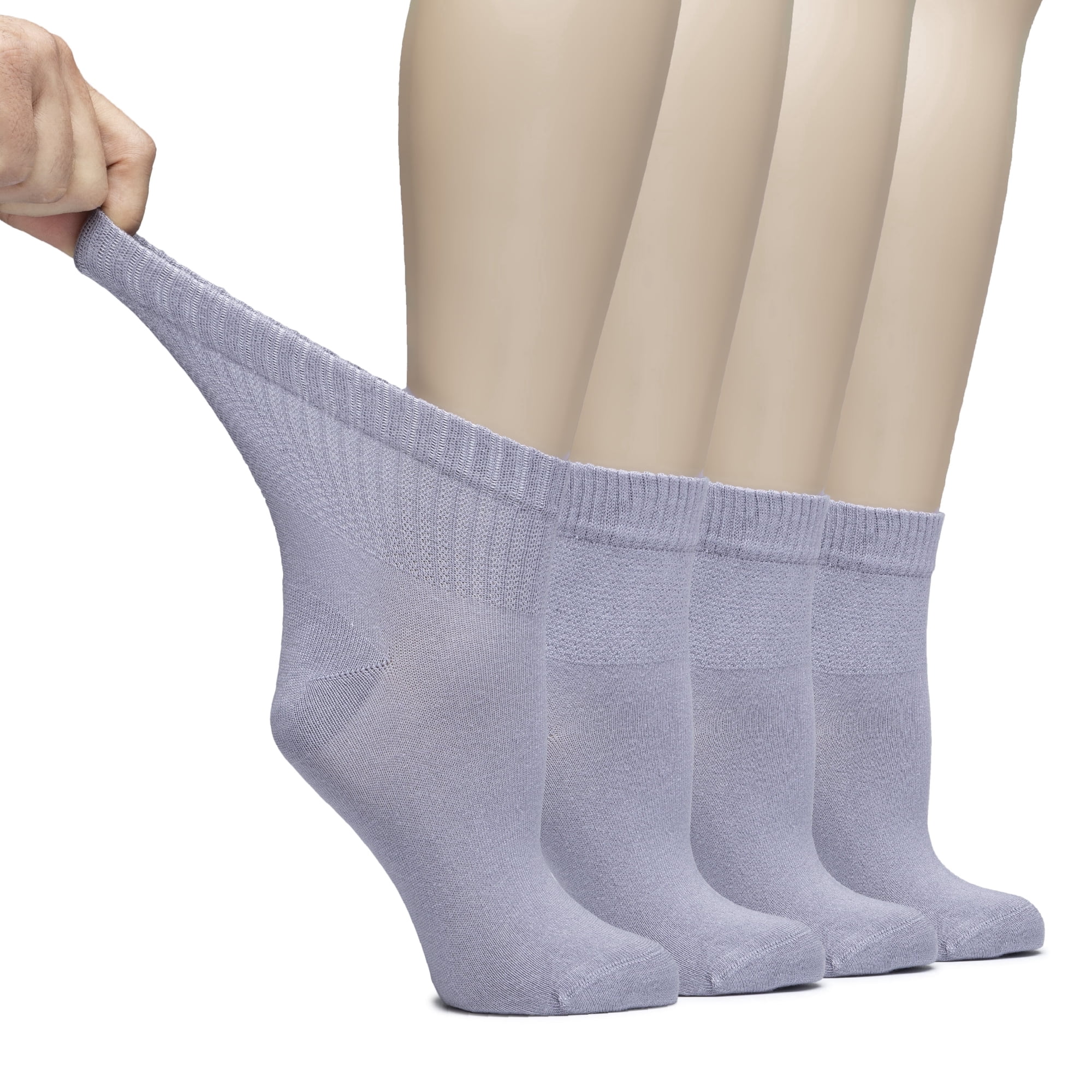 Hugh Ugoli Women Diabetic Ankle Socks, Super Soft & Thin Bamboo Socks, Wide & Loose, Non-Binding Top & Seamless Toe, 4 Pairs, Purplish Gray, Shoe Size: 6-9