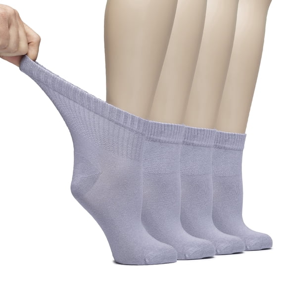 HUGH UGOLI Women Diabetic Ankle Socks, Super Soft & Thin Bamboo Socks, Wide & Loose, Non-Binding Top & Seamless Toe, 4 Pairs, Purplish Gray, Shoe Size: 6-9