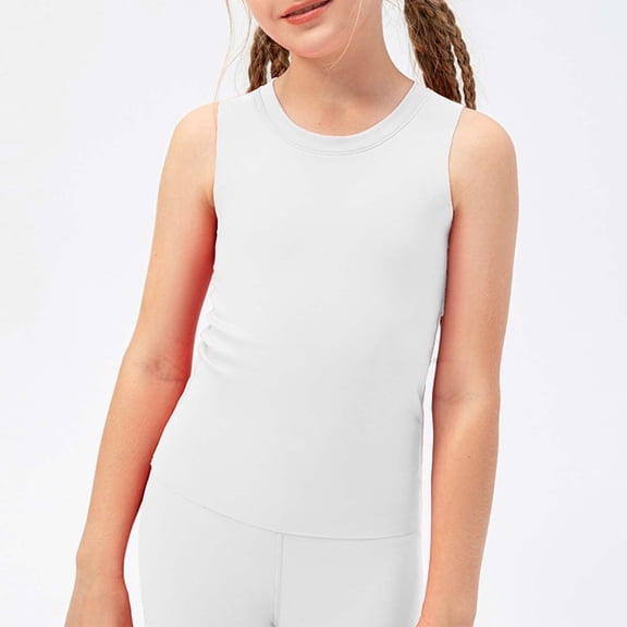 Adeawade Girl Tops Sleeveless Workout Tank Top Stretchy Yoga Vest For Kids Athletic Blouse Activewear For Sports And Dance Tee O Neck T Shirts Adorable Clothes 11-12 Years White