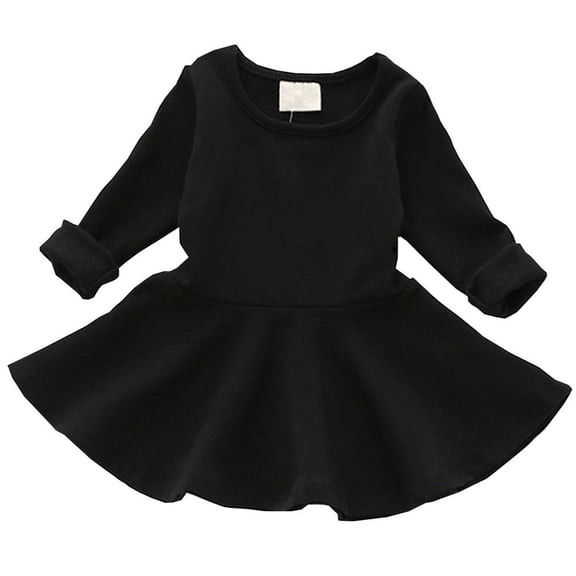 EnJoCho Toddler Girls Long Sleeve Cotton Dress with Rufle and Swing Skirt, Pure Cotton Gathered Flared Baby Girl Dress for Spring Autumn Casual Wear