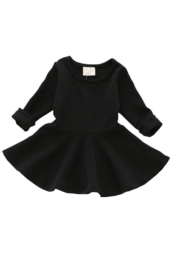 Toddler Girls Long Sleeve Cotton Dress with Rufle and Swing Skirt, Pure Cotton Gathered Flared Baby Girl Dress for Spring Autumn Casual Wear
