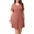 thumbnail image 2 of Fantaslook Plus Size Womens Dresses Short Sleeve Lightweight Ribbed Sundress V Neck Casuel Shirt Dresses, 2 of 8