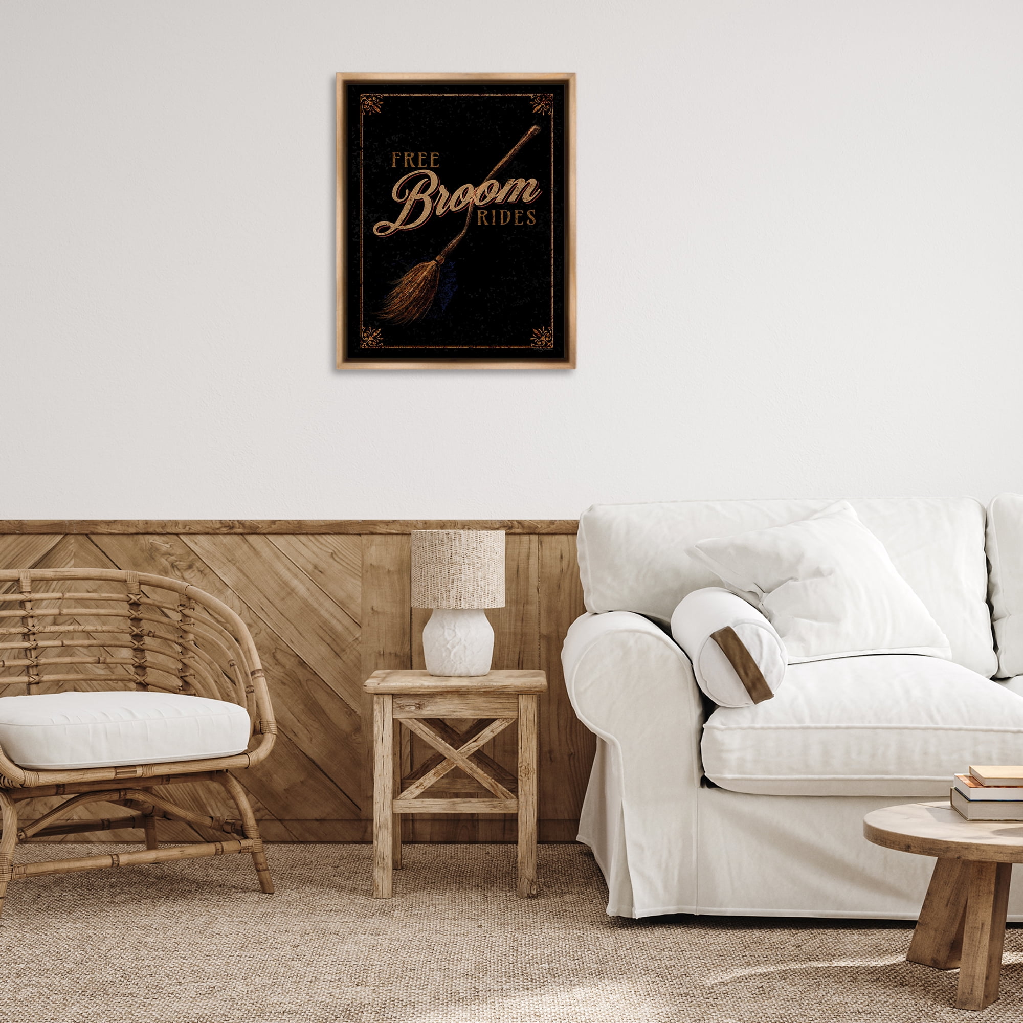 Stupell Industries Rustic Free Broom Rides Holiday Painting Brown Floater Framed Art Print Wall Art, 25 x 31