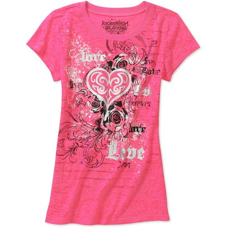 ONLINE - Rocker Girl Juniors' Neon Pink Valentine's Day Graphic T-Shirt ...