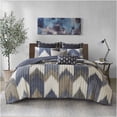 thumbnail image 2 of JERFIT Navy Ikat Chevron Quilt Set Queen, 3-Piece Printed Cotton Bedspread with Shams, Modern Bohemian Bedding, 2 of 10