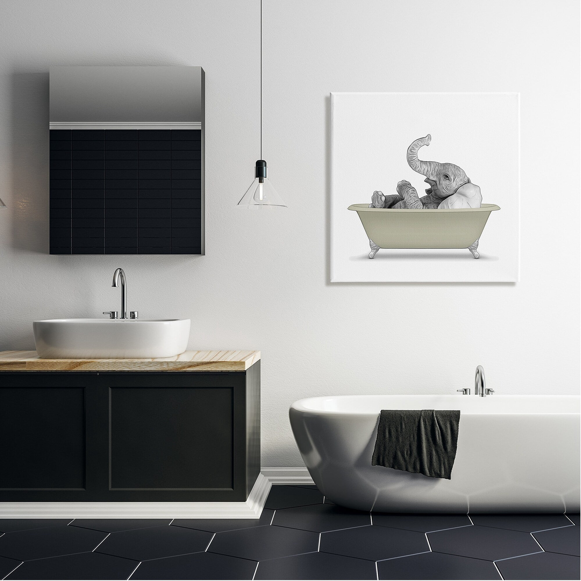 Stupell Industries Monochromatic Elephant Laying Bathtub Bathroom Illustration Graphic Art Gallery-Wrapped Canvas Print Wall Art, 30x30, by Annalisa Latella