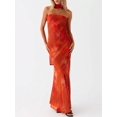 thumbnail image 4 of Coral Orange Floral Strapless Halter Maxi Dress With Asymmetrical Drape Bodycon Evening Gown, 4 of 4