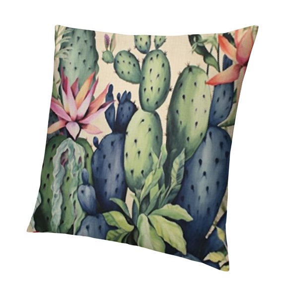 Ink Painting Watercolor Green Blue Cactus Summer Decorative Throw Pillow Cover Case Home Living